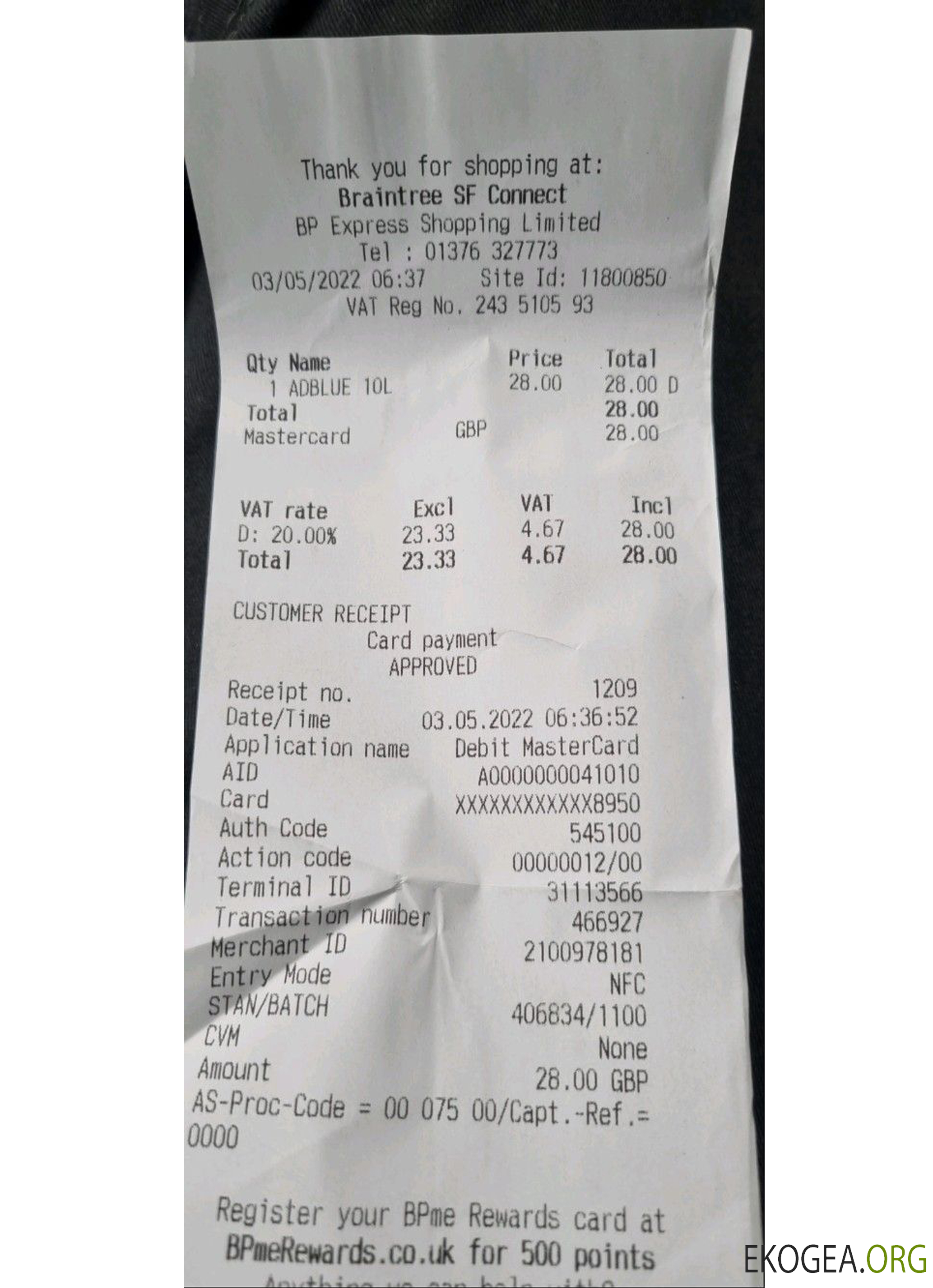 Chèque de paiement limité BP Express Shopping